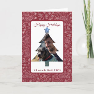 Burgundy Doodle Christmas Sleigh Pattern Holiday Card