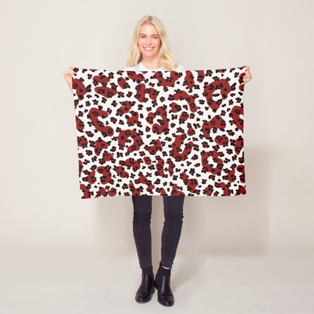 Burgundy Double Scale Leopard Print Fleece Blanket (In Situ)