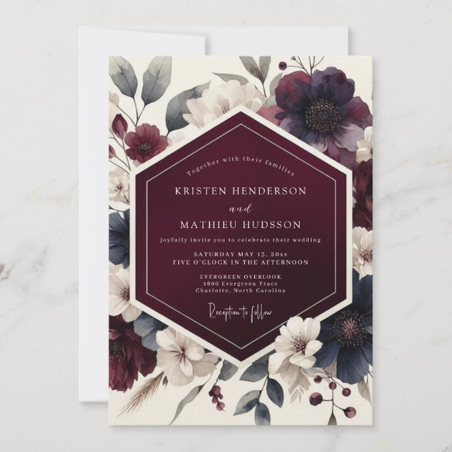 Burgundy Dramatic Autumnal Wedding Invitation (Front)