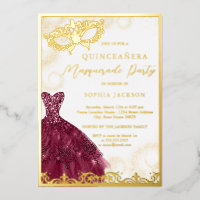 Burgundy Dress Gold Masquerade Party Quinceanera 