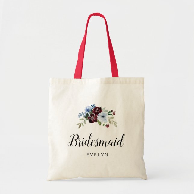 burgundy dusty blue Bridesmaid Tote Bag (Front)