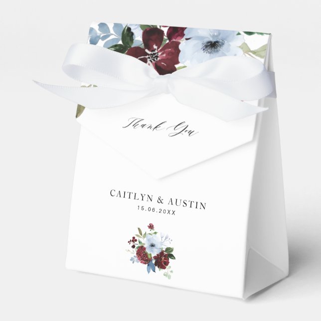 burgundy & dusty blue floral wedding favour box (Front Side)