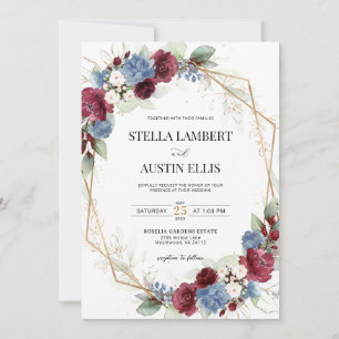 Burgundy Dusty Blue Geometric Digital Invitation