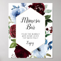 burgundy dusty blue mimosa bar sign
