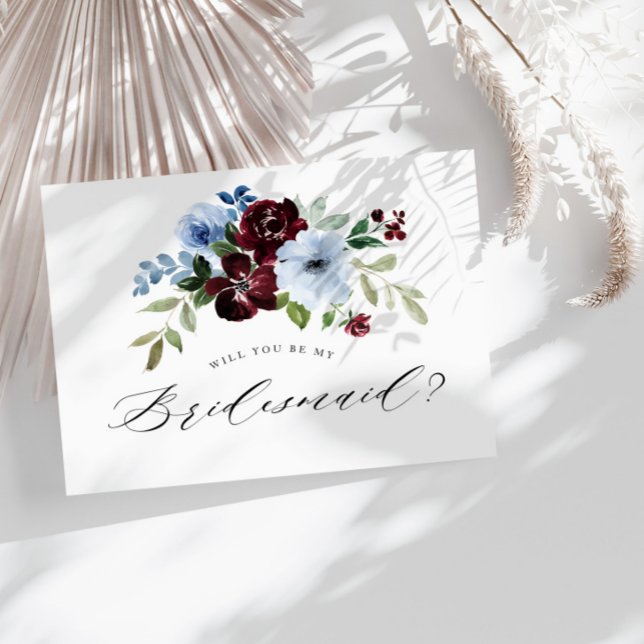 burgundy dusty blue will you be my bridesmaid card (Creator Uploaded)