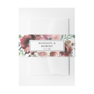 Burgundy & Dusty Blush Pink Floral 3 Invitation Belly Band