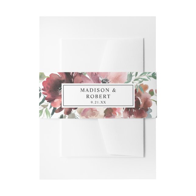 Burgundy & Dusty Blush Pink Floral 3 Invitation Belly Band (Front Example)