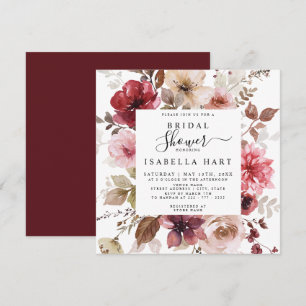 Burgundy Dusty Pink Fall Floral Bridal Shower Invitation