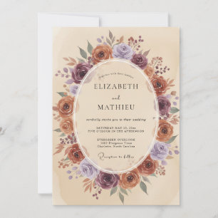 Burgundy Dusty Purple Floral Romance Wedding Invitation