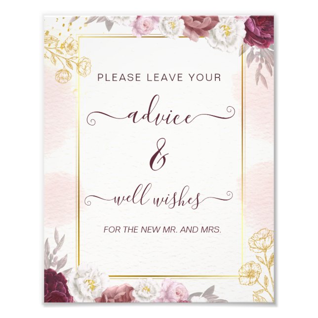 Burgundy Dusty Rose Advice & Wishes Poster Sign (Front)