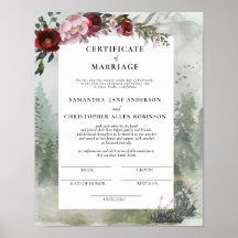 Burgundy Dusty Rose Floral Certificate of Marriage