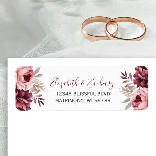 Burgundy Dusty Rose Floral Mariage Retour Adresse