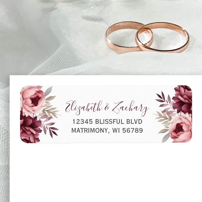 Burgundy Dusty Rose Floral Mariage Retour Adresse (Créateur téléchargé)