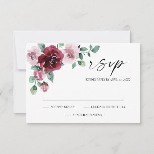 Burgundy & Dusty Rose Floral Wedding RSVP Card