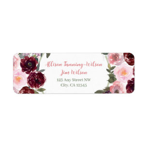 Burgundy Dusty Rose Watercolor Retour Adresse