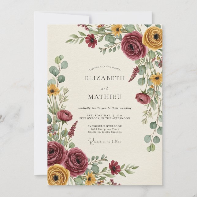 Burgundy Earthy Autumn Wedding Invitation (Front)