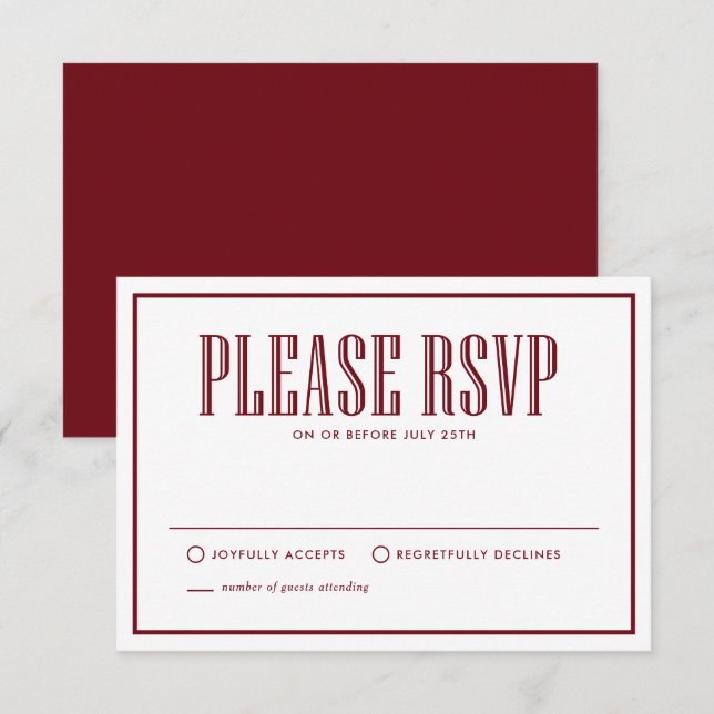 Burgundy Eat Drink and be Married Wedding RSVP Card (Front/Back)