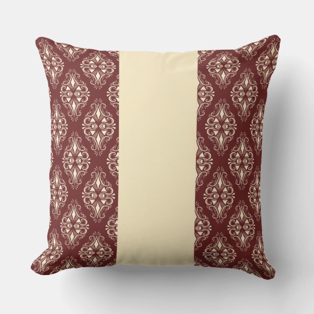 Burgundy (Edged) & Cream Patterned Elegance Throw Pillow (Front)