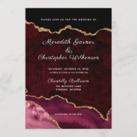 Burgundy Elegance Gold Glitter Agate Wedding