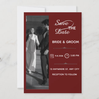 Burgundy Elegance Modern Photo Save the Date