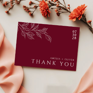 Burgundy Elegant Botanical Garden Wedding Thank You Card