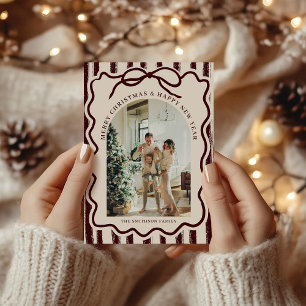 Burgundy Elegant Bow Photo Christmas Holiday Card