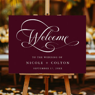 Burgundy Elegant Caligraphy Wedding Welcome Sign