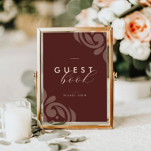 Burgundy Elegant Classic Damask Guestbook Sign