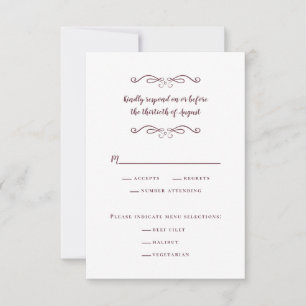Burgundy Elegant Classic Wedding Meal Choice RSVP Card