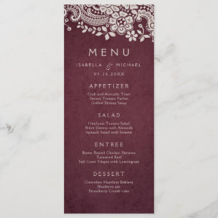 Burgundy élégant dentelle vintage rustique menu ma