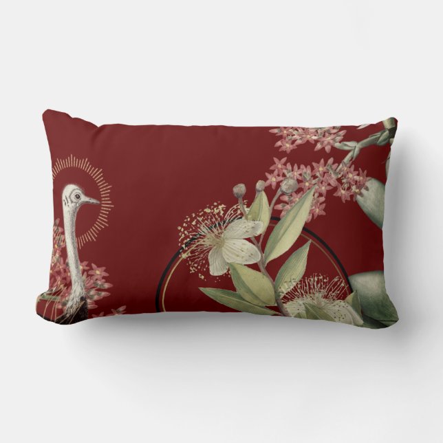 Burgundy Elegant Floral Design Lumbar Pillow (Front)