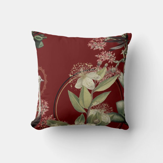 Burgundy Elegant Floral Design Throw Pillow (Front)
