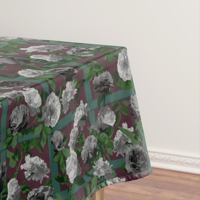 Burgundy Elegant Floral Roses   Tablecloth (In Situ)