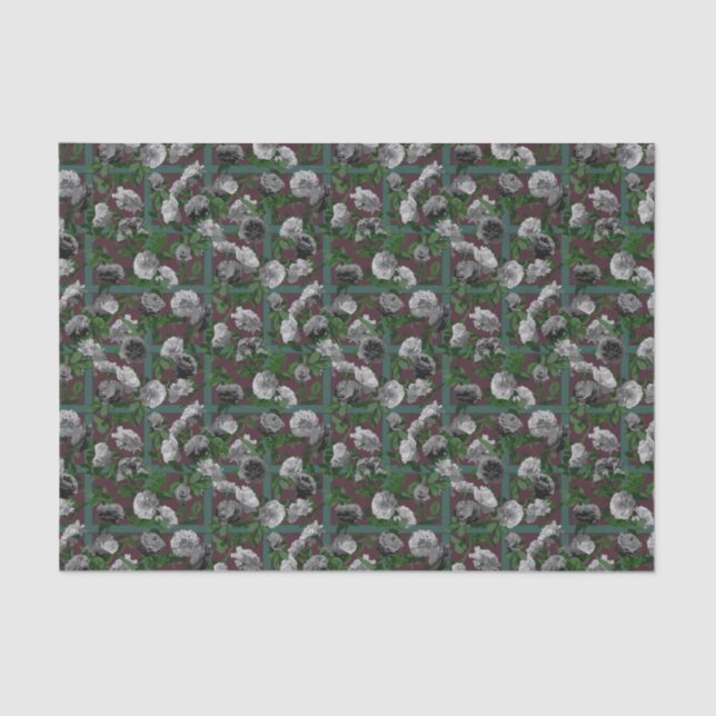 Burgundy Elegant Floral Roses Tissue Paper (Front)