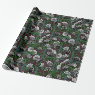 Burgundy Elegant Floral Roses Wrapping Paper