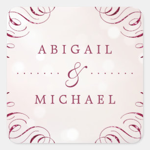 Burgundy elegant flourish glam vintage wedding square sticker