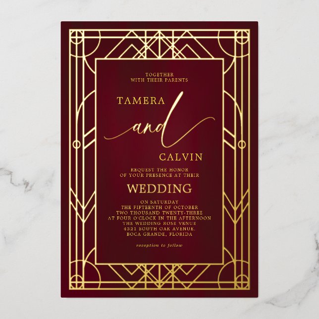 Burgundy Elegant Gold Decorative Frame Wedding (Front)