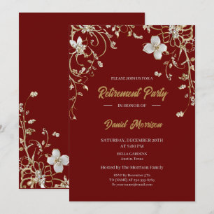 Burgundy Elegant Gold Floral Frame Retirement 2025 Invitation