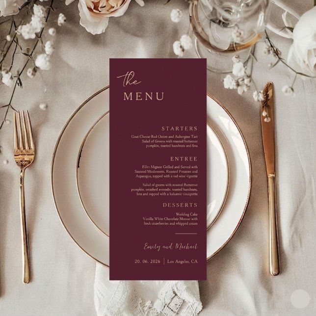 Burgundy Elegant Minimal Wedding Menu Card (Creator Uploaded)