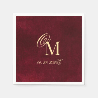 Burgundy Elegant Minimalist Faux Velvet Wedding Napkin