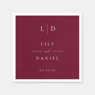 Burgundy Elegant Minimalist Monogram Wedding  Napkin