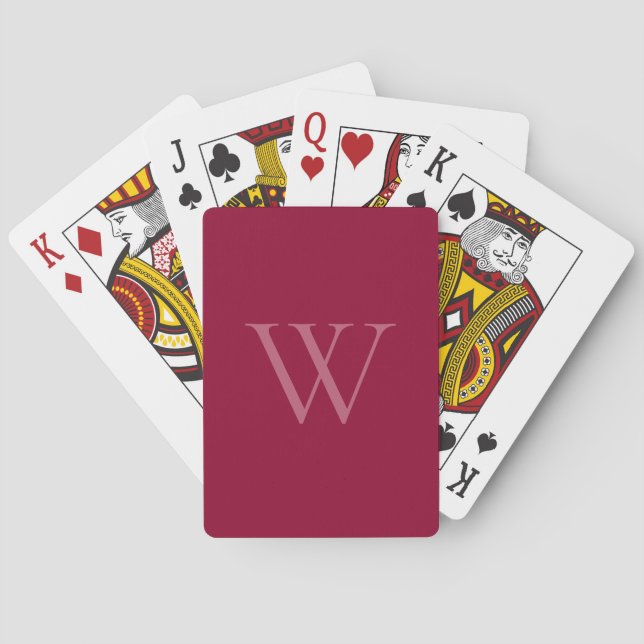 Burgundy Elegant Monogram Personalized Playing Cards (Back)
