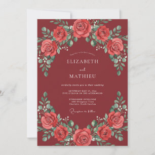 Burgundy Elegant Rose Wedding Invitation