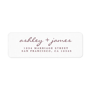 Burgundy Elegant Script Mariage Adresse de retour