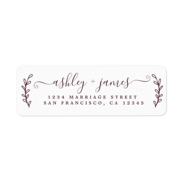 Burgundy Elegant Script Mariage Adresse de retour (Devant)