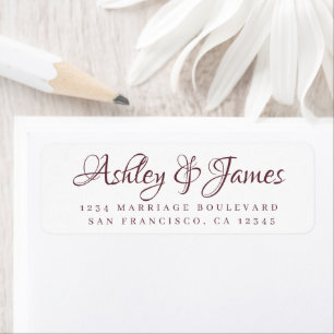 Burgundy Elegant Script Mariage Adresse de retour