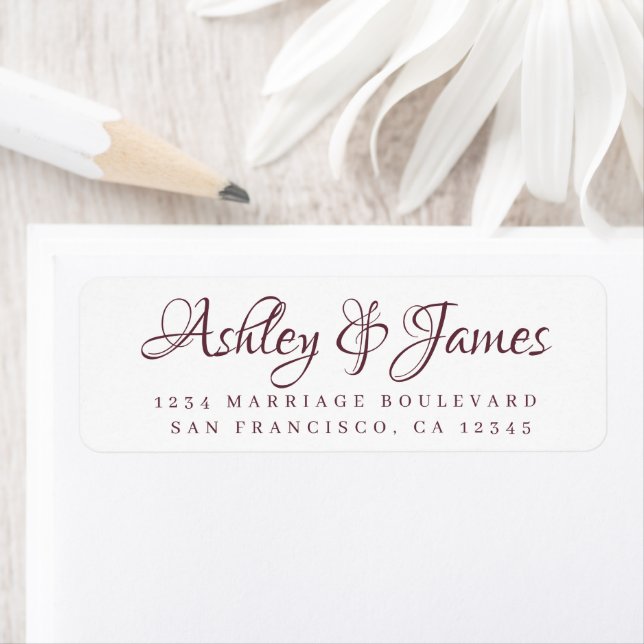 Burgundy Elegant Script Mariage Adresse de retour (En situation)