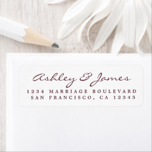 Burgundy Elegant Script Mariage Adresse de retour