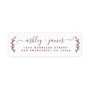 Burgundy Elegant Script Wedding Return Address
