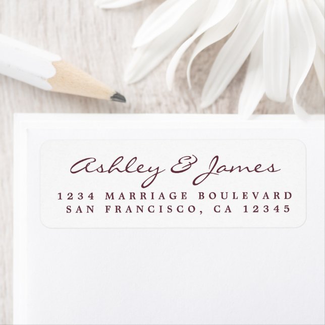 Burgundy Elegant Script Wedding Return Address (Insitu)